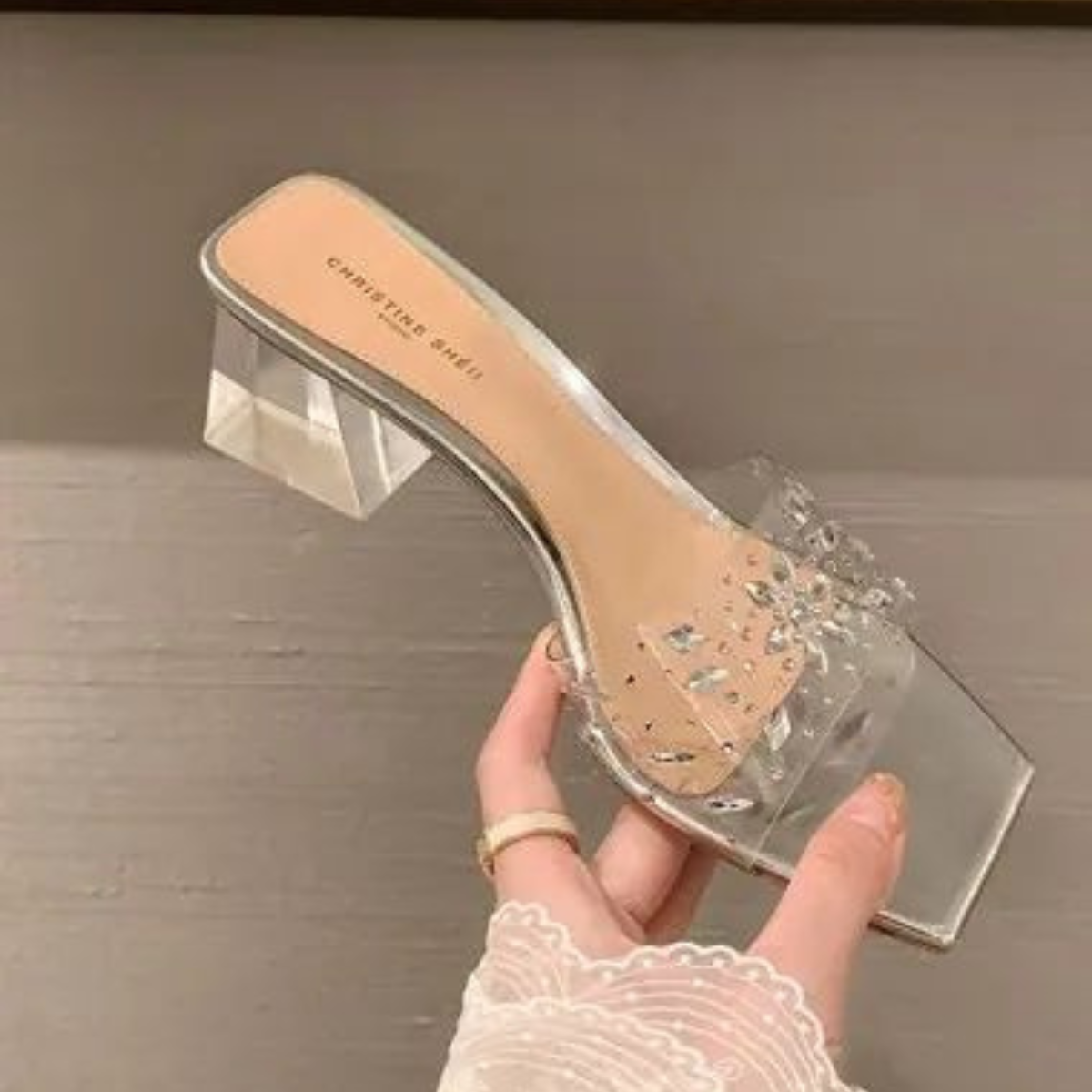 Clear block heel sandals for women