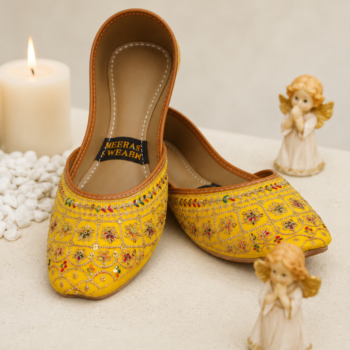 Mustard Embroidered Khussa for Women