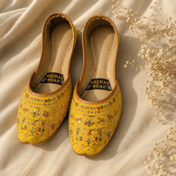 Mustard Floral Embroidered Ladies Khussa