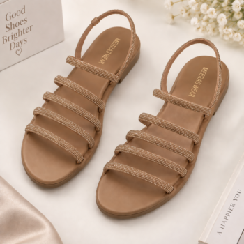 Beige embellished flat sandals for women